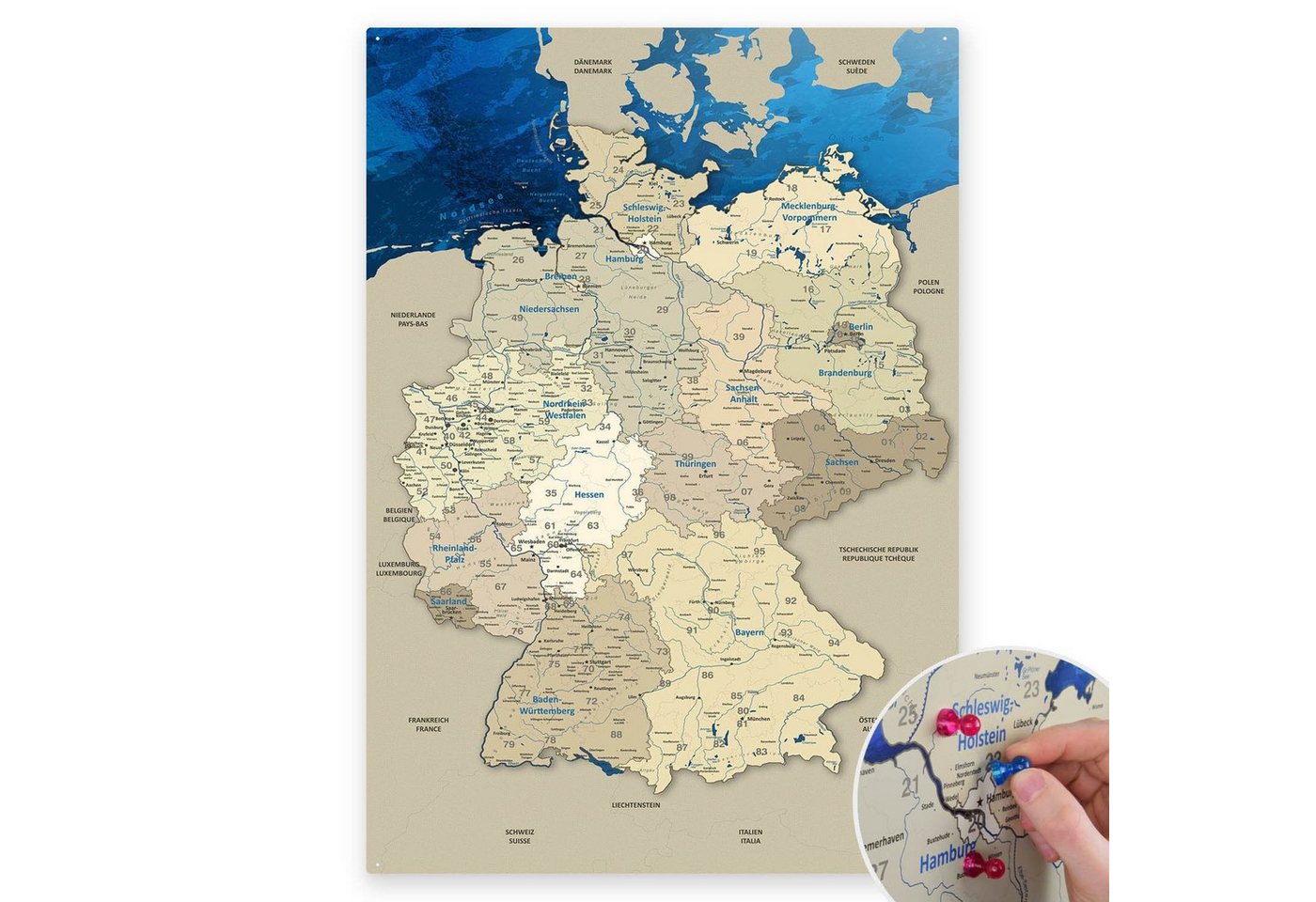 LANA KK Metallschild magnetische Deutschlandkarte Blechschild XXL, deutsche Beschriftung von LANA KK