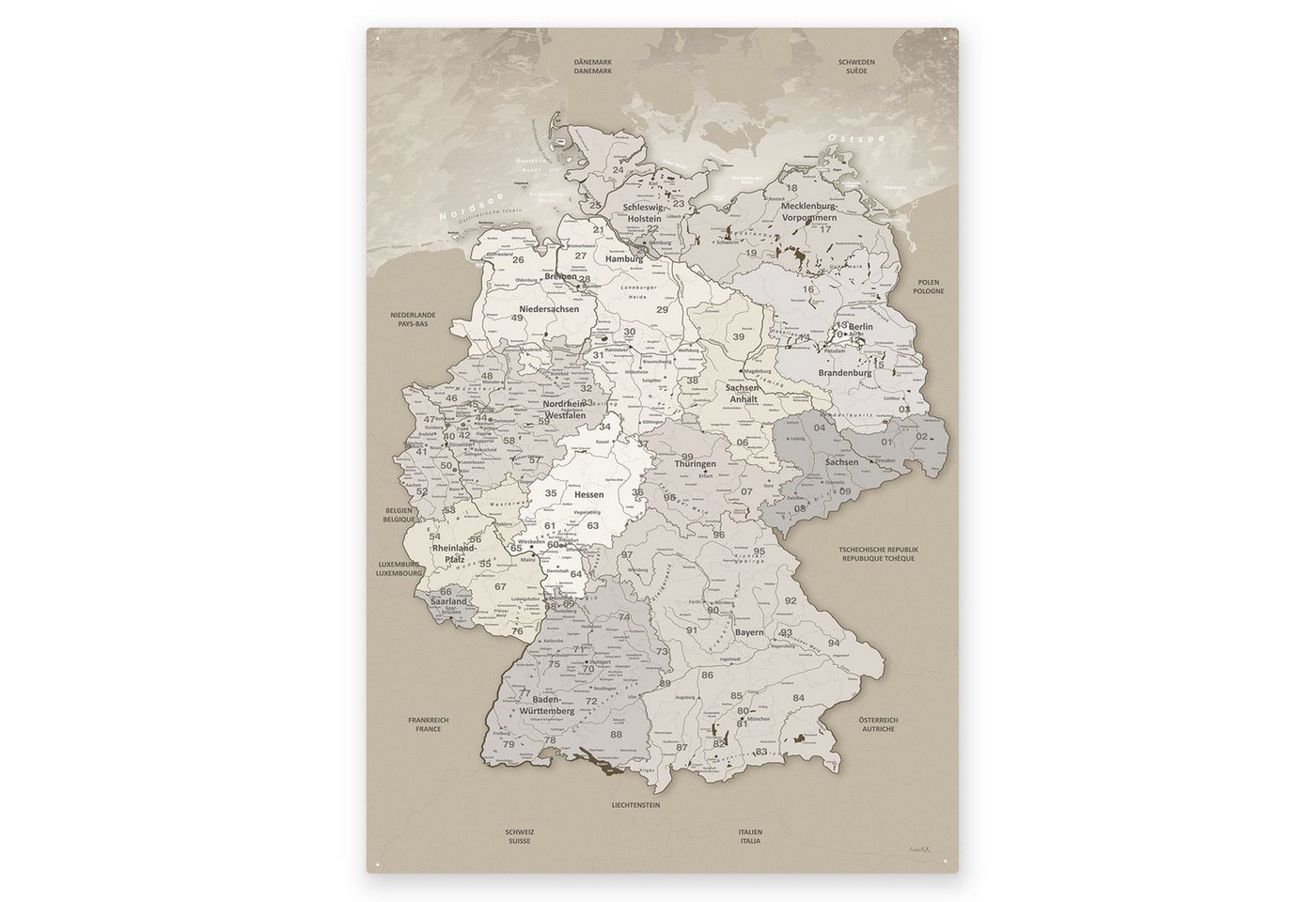 LANA KK Metallschild magnetische Deutschlandkarte Blechschild XXL, deutsche Beschriftung von LANA KK