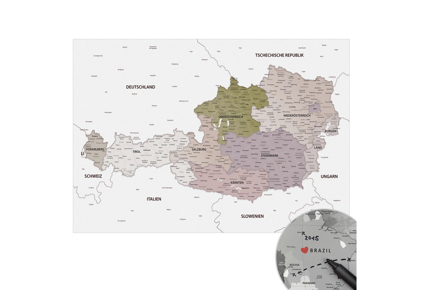 LANA KK Poster Österreichkarte, deutsche Beschriftung LANA KK Poster Österreichkarte, deutsche Beschriftung von LANA KK