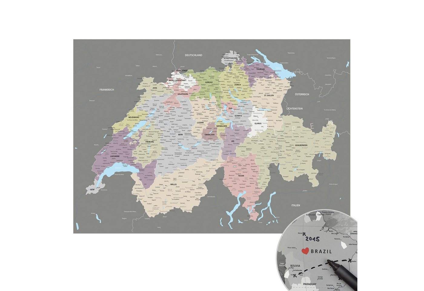 LANA KK Poster Schweizkarte, deutsche Beschriftung LANA KK Poster Schweizkarte, deutsche Beschriftung von LANA KK