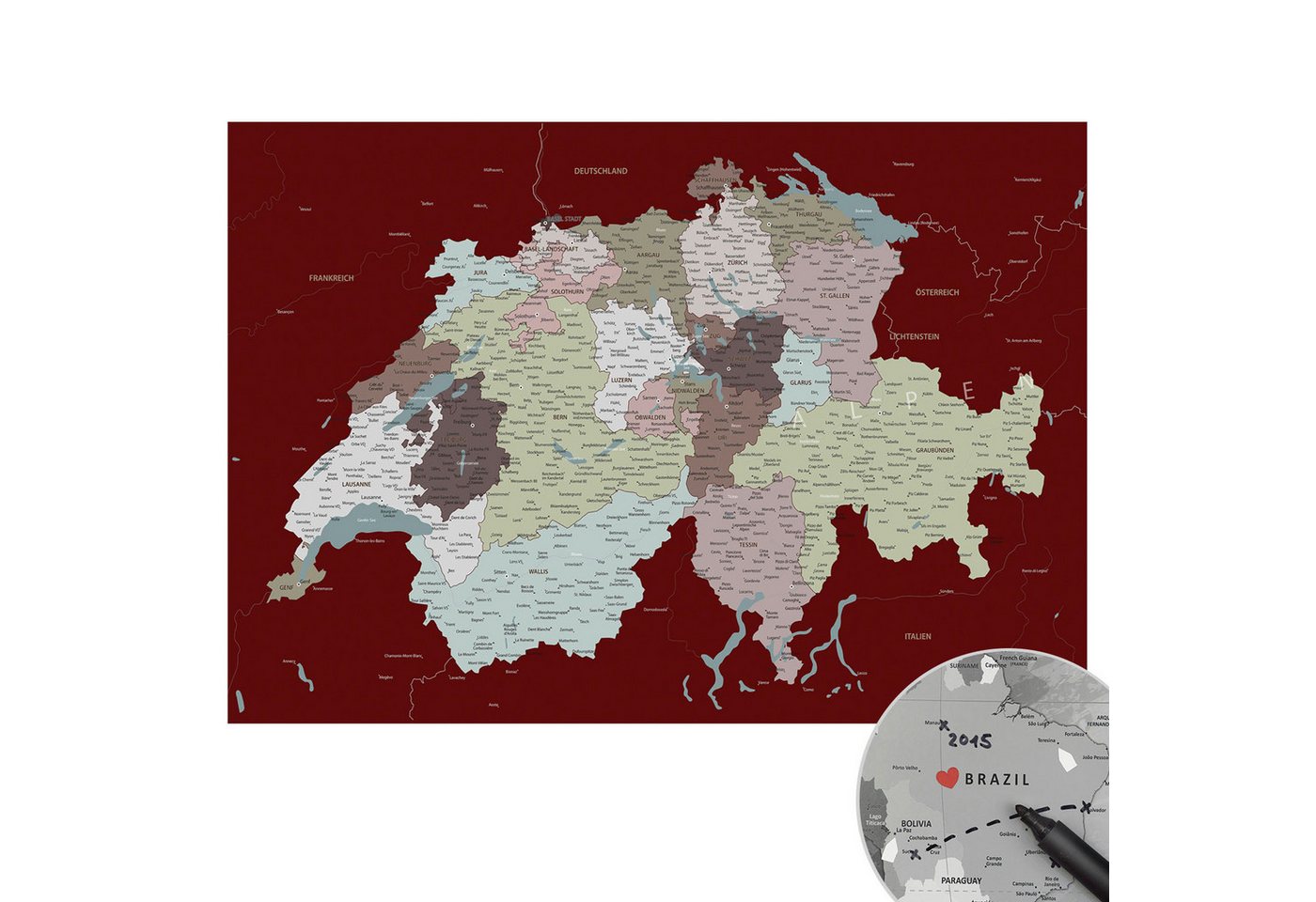 LANA KK Poster Schweizkarte, deutsche Beschriftung LANA KK Poster Schweizkarte, deutsche Beschriftung von LANA KK