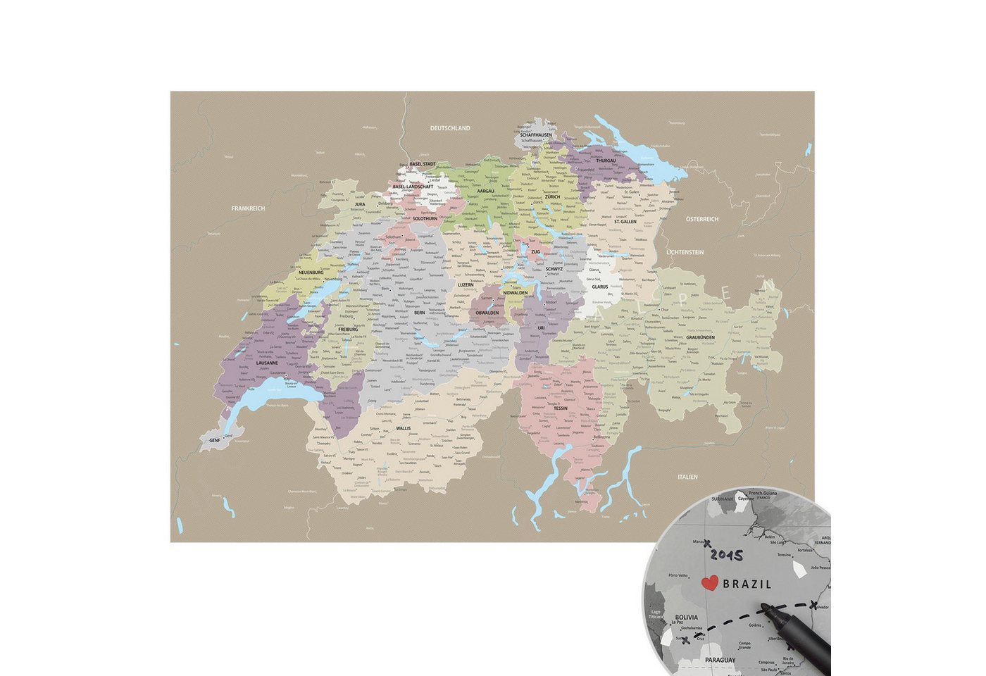 LANA KK Poster Schweizkarte, deutsche Beschriftung LANA KK Poster Schweizkarte, deutsche Beschriftung von LANA KK