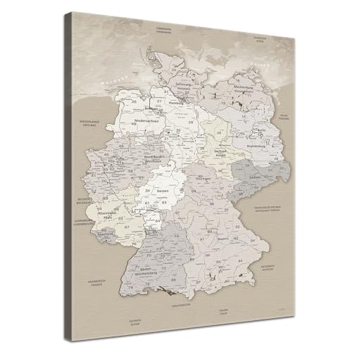 LANA KK - Premium Pinnwand Deutschlandkarte - Beige - Deutsch - in 70 x 100 cm, stabile Rückwand zum Pinnen inkl. Starterkit - Leinwand-Kunstdruck Wandbild Landkarte XXL LANA KK - Premium Pinnwand Deutschlandkarte - Beige - Deutsch - in 70 x 100 cm, stabile Rückwand zum Pinnen inkl. Starterkit - Leinwand-Kunstdruck Wandbild Landkarte XXL von LANA KK