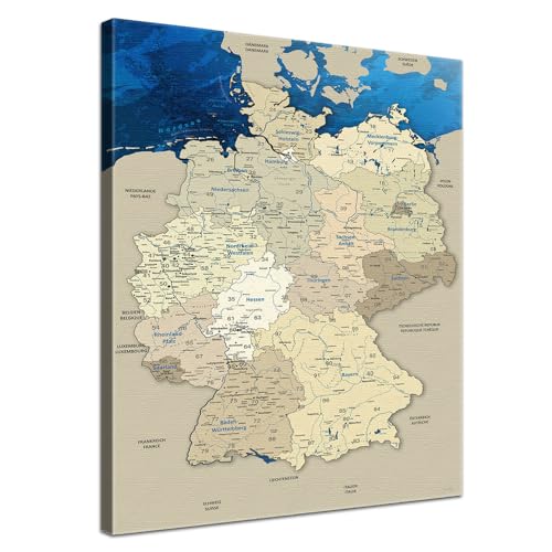LANA KK - Premium Pinnwand Deutschlandkarte - Blue Ocean - Deutsch - in 130 x 200 cm, stabile Rückwand zum Pinnen inkl. Starterkit - Leinwand-Kunstdruck Wandbild Landkarte XXL LANA KK - Premium Pinnwand Deutschlandkarte - Blue Ocean - Deutsch - in 130 x 200 cm, stabile Rückwand zum Pinnen inkl. Starterkit - Leinwand-Kunstdruck Wandbild Landkarte XXL von LANA KK