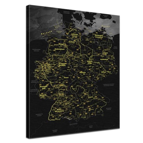 LANA KK - Premium Pinnwand Deutschlandkarte - Noir - Deutsch - in 40 x 60 cm, stabile Rückwand zum Pinnen inkl. Starterkit - Leinwand-Kunstdruck Wandbild Landkarte XXL von LANA KK