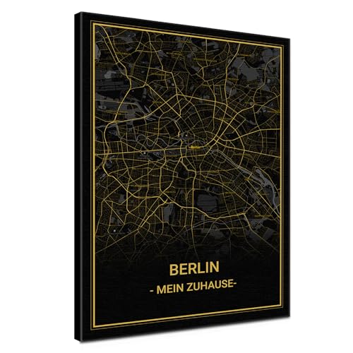LANA KK - Stilvolle, Stadtkarte BERLIN Leinwandbild, deutsch beschriftet - Koordinaten Straßenkarte Stadtplan als Wandbild Landkarte XXL geometrisch (Berlin - Noir, 60 x 80 cm) von LANA KK