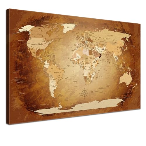 LANA KK Stilvolle Pinnwand Weltkarte - Braun Colorful - Deutsch in 80 x 60 cm, stabile Rückwand zum Pinnen inkl. Starterkit - Leinwand-Kunstdruck Wandbild Landkarte XXL LANA KK Stilvolle Pinnwand Weltkarte - Braun Colorful - Deutsch in 80 x 60 cm, stabile Rückwand zum Pinnen inkl. Starterkit - Leinwand-Kunstdruck Wandbild Landkarte XXL von LANA KK