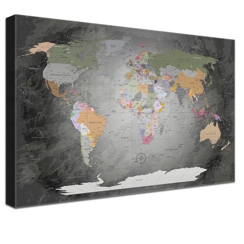 LANA KK - Luxus Pinnwand Weltkarte - Edelgrau - Deutsch - in 120 x 80 cm, stabile Rückwand zum Pinnen inkl. Starterkit - Leinwand-Kunstdruck Wandbild Landkarte XXL LANA KK - Luxus Pinnwand Weltkarte - Edelgrau - Deutsch - in 120 x 80 cm, stabile Rückwand zum Pinnen inkl. Starterkit - Leinwand-Kunstdruck Wandbild Landkarte XXL von LANA KK