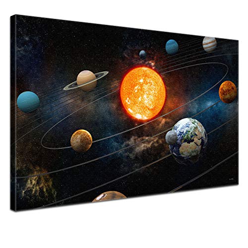 LANA KK Weltall Leinwand-Bild - Sonnensystem - Universum, Planeten, Galaxis, Sterne in 120 x 80 cm, Premium-Qualität auf Holz-Keilrahmen von LANA KK
