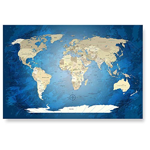 LANA KK – Weltkarte Glasbild „Worldmap Blue Ocean” edler Glas-Kunstdruck hinter 4 mm starkem geschliffenem Glas in blau, einteilig in 120x80cm LANA KK – Weltkarte Glasbild „Worldmap Blue Ocean” edler Glas-Kunstdruck hinter 4 mm starkem geschliffenem Glas in blau, einteilig in 120x80cm von LANA KK