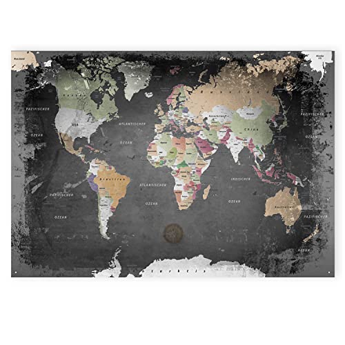 LANA KK - Weltkarte Graphit – magnetische Weltkarte Pinnwand als Blechschild XXL -Poster, Magnettafel als Geschenk Wandkunst Dekor für Zuhause, Büro und Café in 100x70 cm von LANA KK