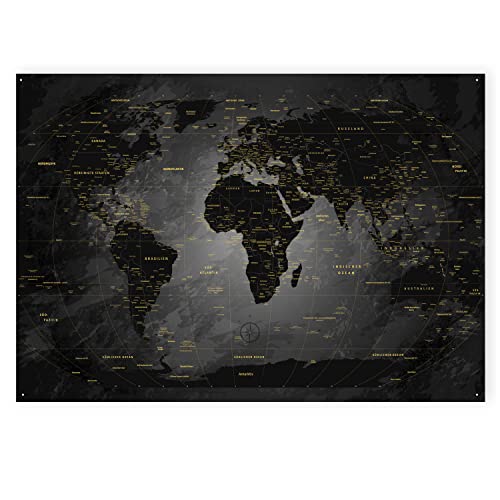 LANA KK - Weltkarte Noir – magnetische Weltkarte Pinnwand als Blechschild XXL -Poster, Magnettafel als Geschenk Wandkunst Dekor für Zuhause, Büro und Café in 100x70 cm von LANA KK