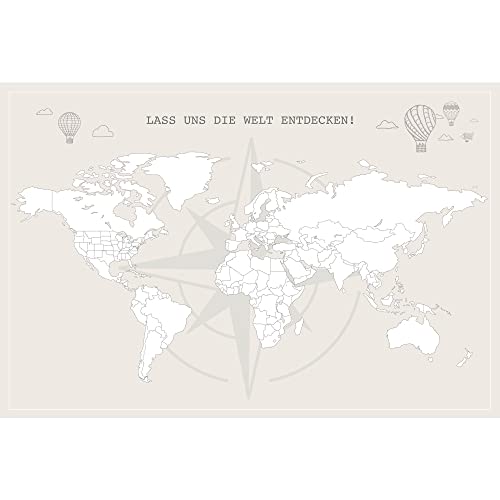 LANA KK - Weltkarte für Kinder zum ausmalen – Premium Poster, beige Erde, Welt, Globus in 80 x 60 cm von LANA KK