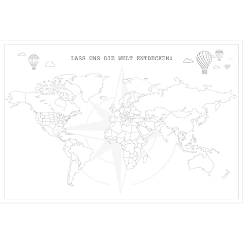 LANA KK - Weltkarte für Kinder zum ausmalen – Premium Poster, weiss Erde, Welt, Globus in 80 x 60 cm von LANA KK