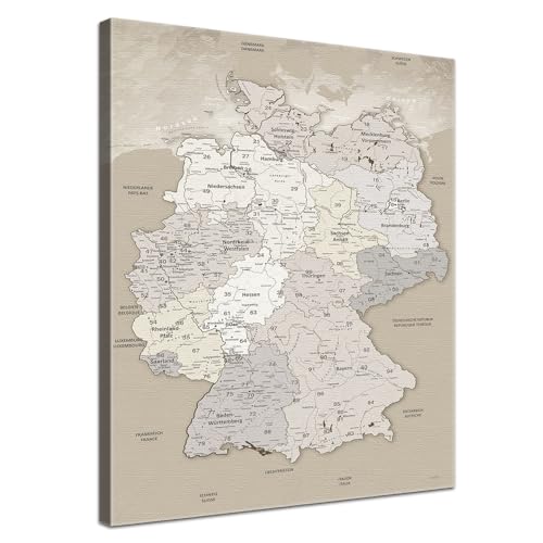 Lana KK® - Premium Deutschlandkarte Pinnwand, Beige" Deutsch, Leinwand zum Pinnen der Reiseziele als Wandbild - Landkarte in beige, 80x120 cm von LANA KK