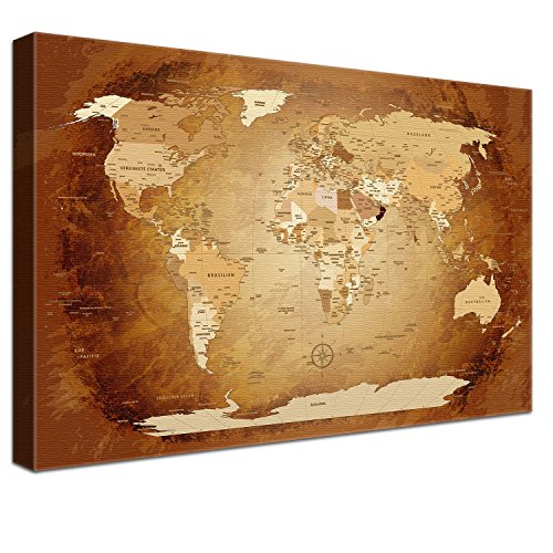 LanaKK – Weltkarte Luxus Ausführung – „Worldmap Braun Colorful” - deutsch - Kunstdruck-Pinnwand auf 4cm Echtholz-Keilrahmen – Globus in braun, einteilig & fertig gerahmt in 120x80cm LanaKK – Weltkarte Luxus Ausführung – „Worldmap Braun Colorful” - deutsch - Kunstdruck-Pinnwand auf 4cm Echtholz-Keilrahmen – Globus in braun, einteilig & fertig gerahmt in 120x80cm von LANA KK