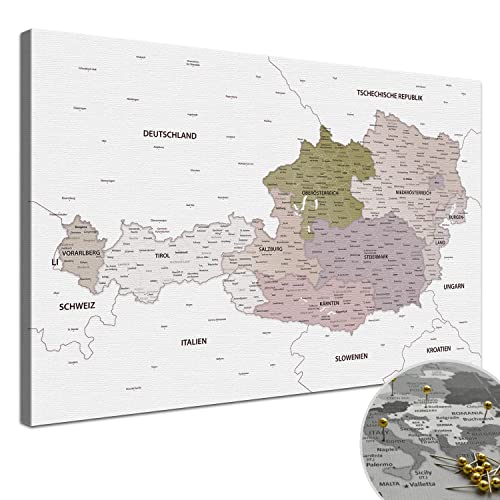 Leinwandbild - Österreichkarte Weiss - 100 x 70 cm, Premium Qualität, Deutsch von LANA KK