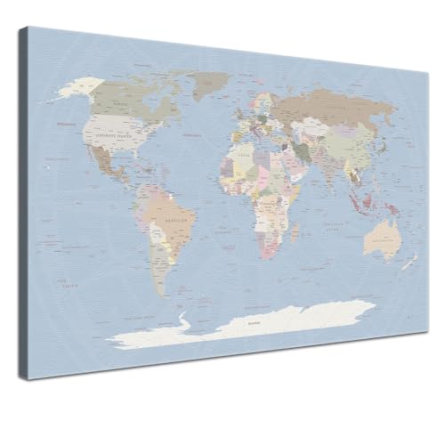 Weltkarte-Pinnwand als Leinwandbild, pinne Deine Reisen und Erinnerungen – World Map Ice Blue - Deutsch - Landkarten-Wandbild in hellblau, 100 x 70 cm Weltkarte-Pinnwand als Leinwandbild, pinne Deine Reisen und Erinnerungen – World Map Ice Blue - Deutsch - Landkarten-Wandbild in hellblau, 100 x 70 cm von LANA KK