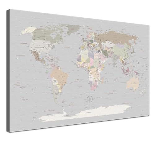 Weltkarte-Pinnwand als Leinwandbild, pinne Deine Reisen und Erinnerungen – World Map Light - Deutsch - Landkarten-Wandbild in hellgrau, 80 x 60 cm Weltkarte-Pinnwand als Leinwandbild, pinne Deine Reisen und Erinnerungen – World Map Light - Deutsch - Landkarten-Wandbild in hellgrau, 80 x 60 cm von LANA KK
