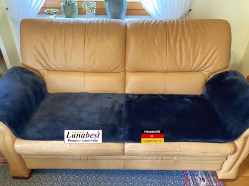 LANABEST Premium Lammfell Sesselauflage, dunkel-grau, Couchauflage Echtes Merino. Warm, weich, bequem und schadstoffarm (50 x 200 cm) von LANABEST