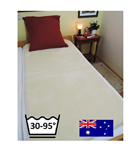 LANAMED Australische Luxus Bettauflage aus Ultra-dichter Schurwolle. 90 x 200 cm. Mit 1900 g/m² ca. 50% mehr Wolle als eine Lammfell Bettauflage. Superweich, superatmungsaktiv, 95°C waschbar von LANAMED