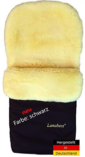 Lammfell Fußsack schwarz, Winterfußsack für Buggy und Kinderwagen von LANABEST. Aus deutschem Merino Lammfell, schadstoffarm, kuschelig warm. Premium & Geschenkqualität von LANAMED