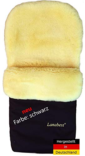 Lammfell Fußsack, Winterfußsack für Buggy und Kinderwagen von LANABEST. Aus deutschem Merino Lammfell, schadstoffarm, kuschelig warm. Premium & Geschenkqualität, Schwarz von LANAMED