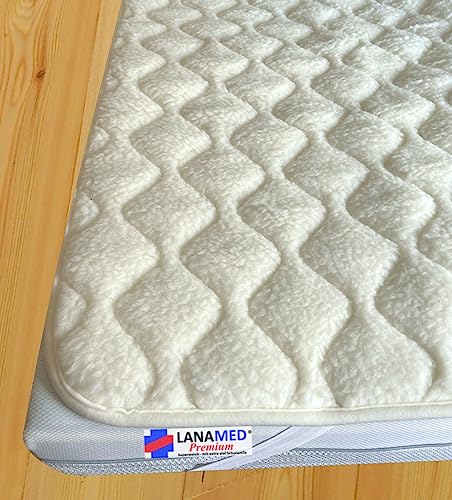 Neu! Premium Schurwoll Matratzenauflage, Bettauflage, Unterbett, Topper von LANAMED: Extra dichter, superweicher Merino Lammflor 650g/m². Spitzenqualität: Woolmark, Oeko-Tex und RWS (100 x 200 cm) von LANAMED