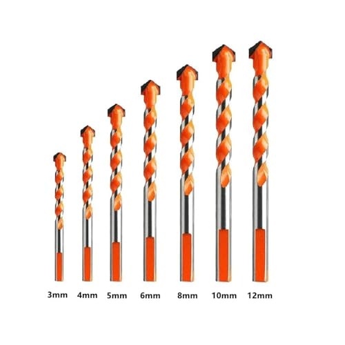3-12mm Multifunktionale Dreieck Bohrer Diamant Set Keramik Fliesen Beton Ziegel Holz Glas Stanzen Loch Säge Metall(7 PCS Set Orange Red) von LANAPPTLTG