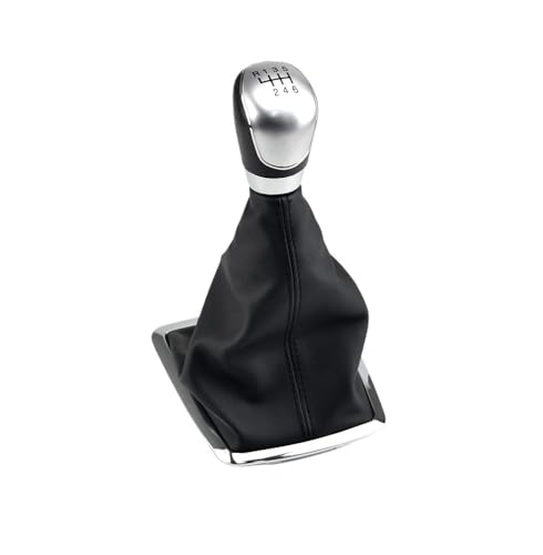 LANAPPTLTG Passend for Ford Focus 2 MK2 FL C-MAX 2006-2011 5 6 Gang Schalthebel Auto Leder Boot Schaltknauf Kopf Hebel Abdeckung Zubehör(6 Speed-Silvery-A) von LANAPPTLTG