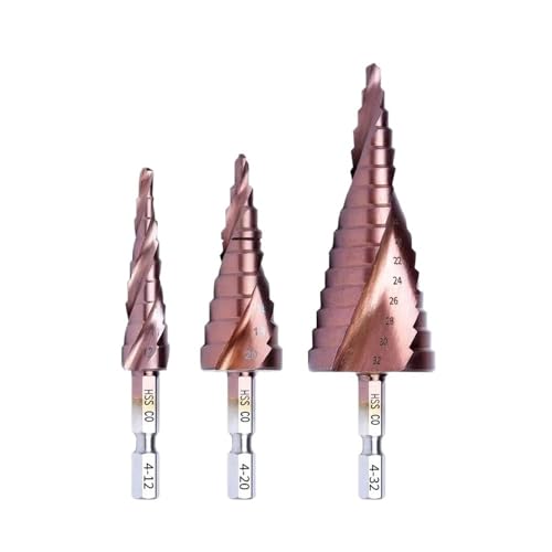 M35 5% Kobalt HSS Stufenbohrer CO HSSCO Hochgeschwindigkeitsstahl Kegel Sechskantschaft Metallbohrer Werkzeugsatz Lochschneider Passend for Edelstahl(4-12mm 4-20mm 4-32mm) von LANAPPTLTG