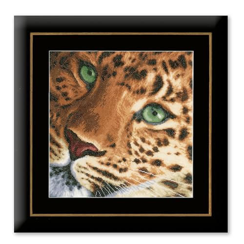 Lanarte Kreuzstich Stickpackungen Gezählter Kreuzstichbilder Set LEOPARD Wanddekoration Handarbeit Set für Erwachsene 35 x 34 cm DIY Deko Bastelset Handwerker Kreative Geschenkset von Lanarte
