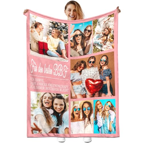 LANAZU Personalisierte Geschenke Fotodecke für Frauen Beste Freundin BFF - Personalisierte Decke mit Foto und Text - Geschenk-Kuscheldecke für Schwester und Kinder - Geburtstagsgeschenk für Frauen von LANAZU