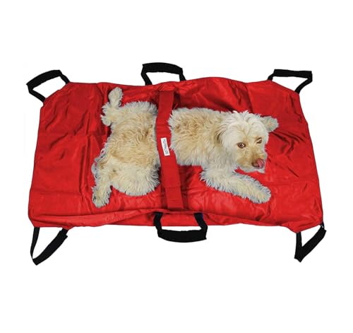 Faltbare Haustiertrage, Notfalltransporttasche für Tiere mit Sicherheitsgurt, Größe der Haustiertrage: 47 L x 29 B Zoll, Veterinär-Rettungstrage(Red) von LANCOURT
