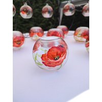 Mohnkugel-Teelichthalter Mit Roten Blumen Mohnkugel-Teelichthalter Mit Roten Blumen von LANCreationFR