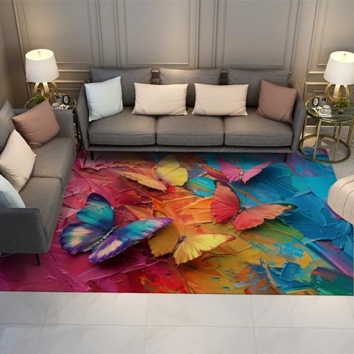 3D-Druck Schmetterling Teppiche Bunte Ölmalerei Abwaschbarer niedrigfloriger Rutschfester Bereich Teppich Kinderzimmer Teppich für Küche Wohnzimmer Dekor 150x210cm von LANDERSION