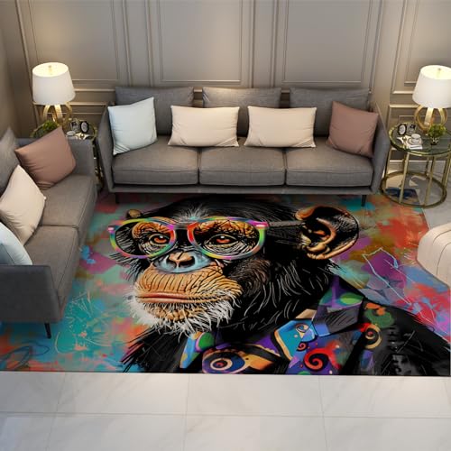 AFFE Portrait Bereich Teppiche Spaß Gorilla Bunter Rutschfester niedrigfloriger rechteckiger Teppich für Schlafzimmer Wohnzimmer Innendekoration Bodenmatte 100x150cm AFFE Portrait Bereich Teppiche Spaß Gorilla Bunter Rutschfester niedrigfloriger rechteckiger Teppich für Schlafzimmer Wohnzimmer Innendekoration Bodenmatte 100x150cm von LANDERSION