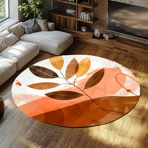 Abstrakte Pflanze Blatt Kreis Teppiche Aquarell Boho Runde Fläche Teppich rustikales Bauernhaus Dekor Rutschfester dünner Boden Matte Teppich für Wohnzimmer 80cm von LANDERSION