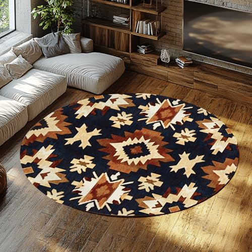 Abstrakte geometrische Muster runde Teppiche Vintage ethnische Azteken Kreis Bereich Teppich Rutschfester niedriger Florteppich für Wohnzimmer Büro Studio 90cm Abstrakte geometrische Muster runde Teppiche Vintage ethnische Azteken Kreis Bereich Teppich Rutschfester niedriger Florteppich für Wohnzimmer Büro Studio 90cm von LANDERSION