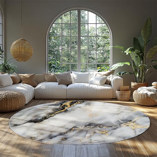 Abstrakte grau Gold Marmor strukturierte runde Teppiche Weicher Rutschfester Innenteppich Bodenmatte Fluid Art Decor Teppich für Schlafzimmer Küche 120cm Abstrakte grau Gold Marmor strukturierte runde Teppiche Weicher Rutschfester Innenteppich Bodenmatte Fluid Art Decor Teppich für Schlafzimmer Küche 120cm von LANDERSION