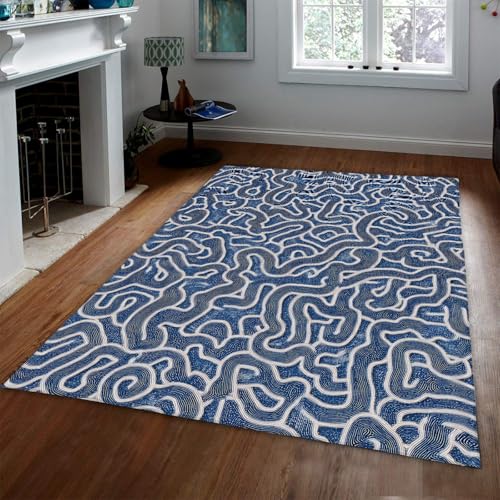 Abstrakter Blauer und weißer Teppich Winding Line Muster Innenbereich Teppiche Ultra weicher Rutschfester Niederflorteppich für Schlafzimmer Wäscherei Gästezimmer 150x210cm Abstrakter Blauer und weißer Teppich Winding Line Muster Innenbereich Teppiche Ultra weicher Rutschfester Niederflorteppich für Schlafzimmer Wäscherei Gästezimmer 150x210cm von LANDERSION