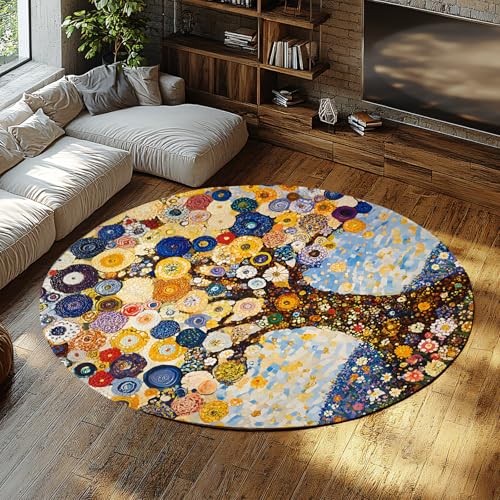 Abstrakter Boho Baum Runde Bereich Teppiche Vintage Bunte Bauernhaus Kreis Teppich Weicher Rutschfester Kinderzimmerteppich für Wohnzimmer Schlafzimmer Sofa 80cm von LANDERSION