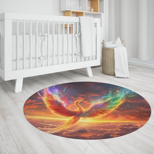 Abstrakter Fliegender Phönix Runde Türmatte Inneneingang niedriger Flor Rutschfester Kreis Bereich Teppiche Eleganter Tiervogel Teppich für zu Hause Küche 140cm von LANDERSION