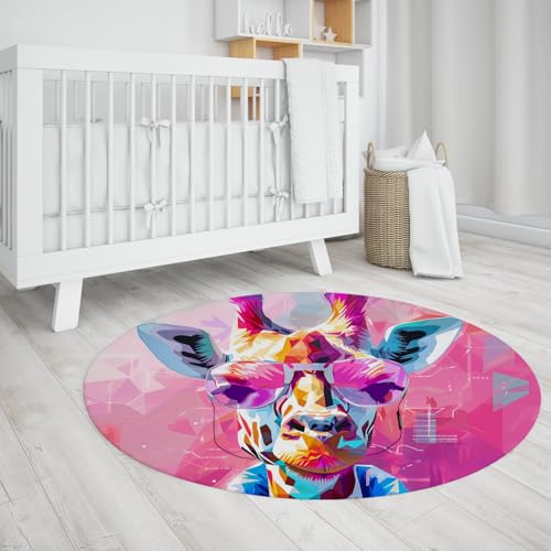 Abstrakter bunter runder Teppich einzigartige Mode Giraffe Tierkreis Teppiche Flauschiger gemütlicher tragbarer Teppich für Schlafzimmer Esszimmer Büro 120cm Abstrakter bunter runder Teppich einzigartige Mode Giraffe Tierkreis Teppiche Flauschiger gemütlicher tragbarer Teppich für Schlafzimmer Esszimmer Büro 120cm von LANDERSION