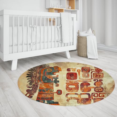 Alte Symbole Kreis Teppiche Vintage Kunst Design Rutschfester runder Bereich Teppich flauschig waschbar niedrigfloriger Teppich für Bauernhaus Schlafzimmer Wohnzimmer 80cm Alte Symbole Kreis Teppiche Vintage Kunst Design Rutschfester runder Bereich Teppich flauschig waschbar niedrigfloriger Teppich für Bauernhaus Schlafzimmer Wohnzimmer 80cm von LANDERSION