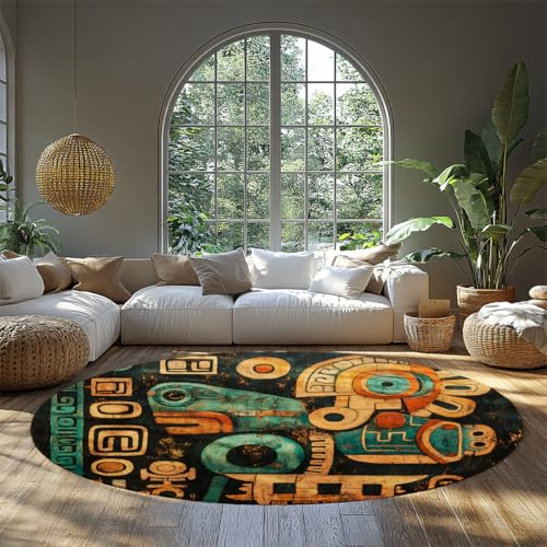 Antikes historisches Design Runde Teppiche Vintage mystisches Symbol Gold Grün Runde Fläche Teppich niedrigfloriger waschbarer Teppich für Klassenzimmer Wohnheim 150cm von LANDERSION