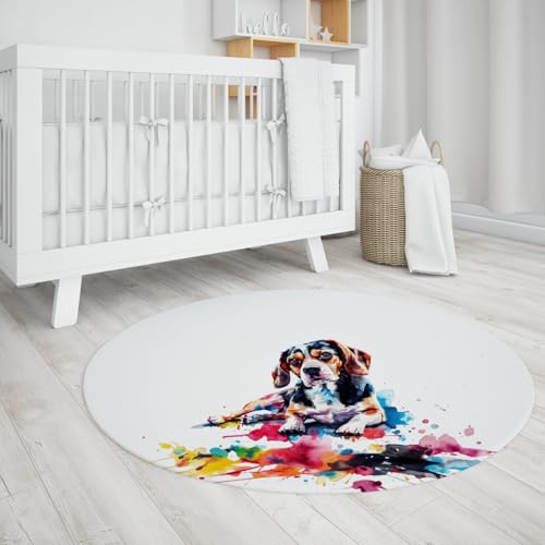 Aquarell Tusche Kunst Kreis Bereich Teppich Graffiti Hund Kreatives Design Weiß Runder Teppich Waschbar Kleine Runde Teppiche für Schlafzimmer Kinderzimmer 150cm Aquarell Tusche Kunst Kreis Bereich Teppich Graffiti Hund Kreatives Design Weiß Runder Teppich Waschbar Kleine Runde Teppiche für Schlafzimmer Kinderzimmer 150cm von LANDERSION
