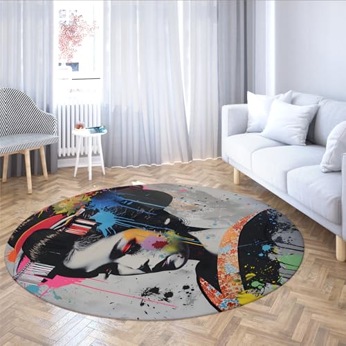 Aquarellmalerei Runder Teppich Weicher waschbarer Rutschfester japanischer Geisha Circle Schlafzimmerteppiche Niedrigfloriger Teppich für den Eingangsbereich Wohnzimmer 150cm Aquarellmalerei Runder Teppich Weicher waschbarer Rutschfester japanischer Geisha Circle Schlafzimmerteppiche Niedrigfloriger Teppich für den Eingangsbereich Wohnzimmer 150cm von LANDERSION