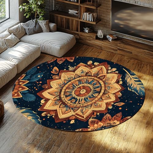 Boho Blume Runder Teppich Braun Blau Kreis Kleine Fläche Teppiche Waschbar Weich rutschfeste Teppichmatten mit niedrigem Flor Für Kinderzimmer Eingangsbereich Küche Sofa 120cm Boho Blume Runder Teppich Braun Blau Kreis Kleine Fläche Teppiche Waschbar Weich rutschfeste Teppichmatten mit niedrigem Flor Für Kinderzimmer Eingangsbereich Küche Sofa 120cm von LANDERSION