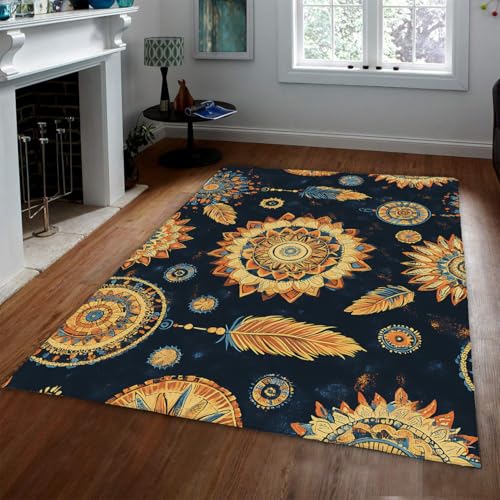 Boho Blumen Teppich Braun Blau Feder Ethnische kleine Fläche Teppiche Waschbar Weich rutschfest Niederflor Teppichmatten für Kinderzimmer Eingangsbereich Küche Sofa 160x230cm Boho Blumen Teppich Braun Blau Feder Ethnische kleine Fläche Teppiche Waschbar Weich rutschfest Niederflor Teppichmatten für Kinderzimmer Eingangsbereich Küche Sofa 160x230cm von LANDERSION